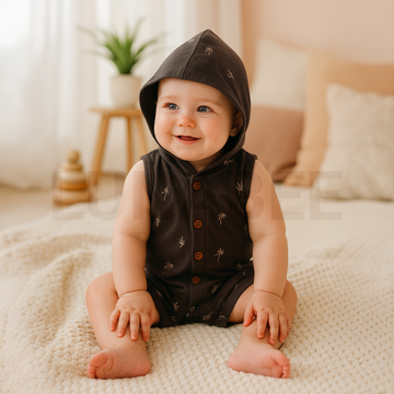 BABY BOY GREY HOODED SLEEVELESS JUMPSUIT