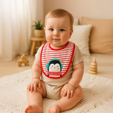 PENGUIN PRINT STRIPED BIB
