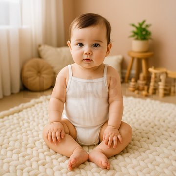 WHITE RIBBED SPAGHETTI STRAP ONESIE