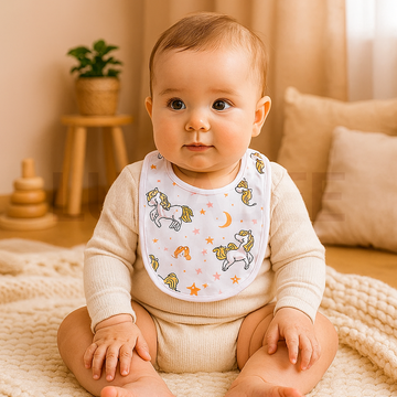 WHITE UNICORN ROUND BIBS