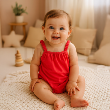 RED PLAIN FANCY ONESIE