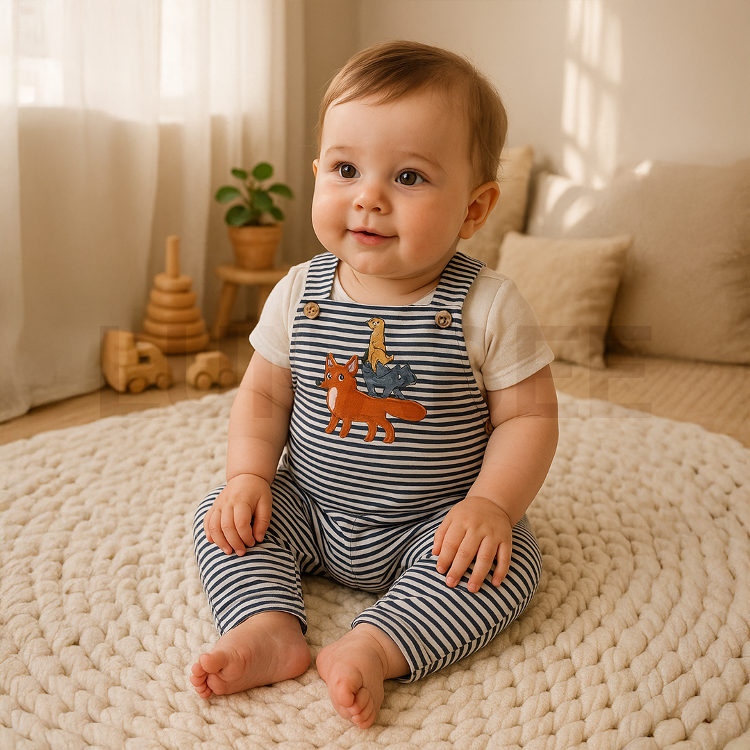 BLUE AND WHITE STRIPED DUNGAREE
