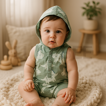GREEN DINO HOODED JUMPSUIT