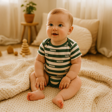 GREEN AND WHITE STRIPED ONESIE