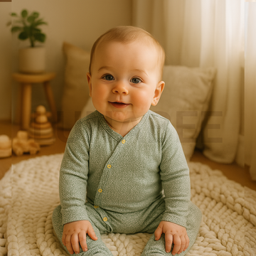 GREEN DOTTED WRAP BOTTON ROMPER