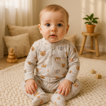 GREY FOX PRINTED RIBBED SLEEPSUIT