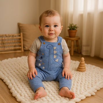 BLUE DINO PRINTED DUNGAREE
