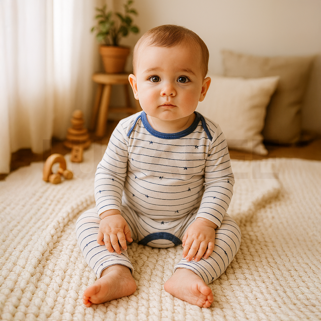 BLUE STRIPED STAR ROMPER