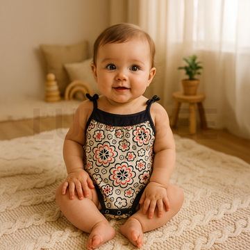 BLACK AND WHITE FLORAL ONESIE