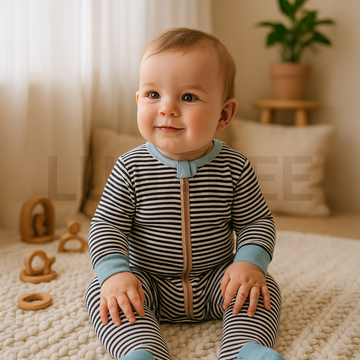BLACK AND WHITE STRIPED SLEEPSUIT