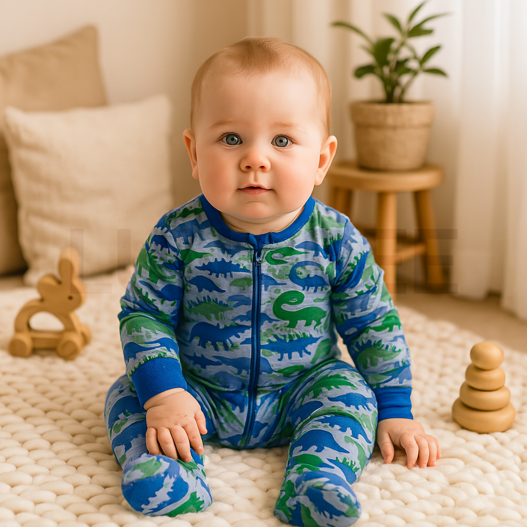 BLUE DINOSAURS PINTED SLEEPSUIT