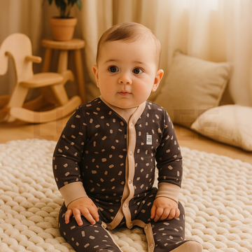 BLACK AND BEIGE PATTERNED SLEEPSUIT