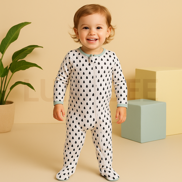 BLACK DROPLET PRINTED WHITE SLEEPSUIT