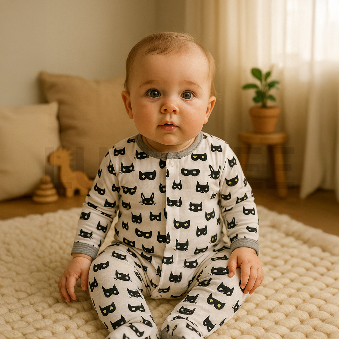BLACK PATTERNED ONE SIDE ZIPPER  SLEEPSUIT