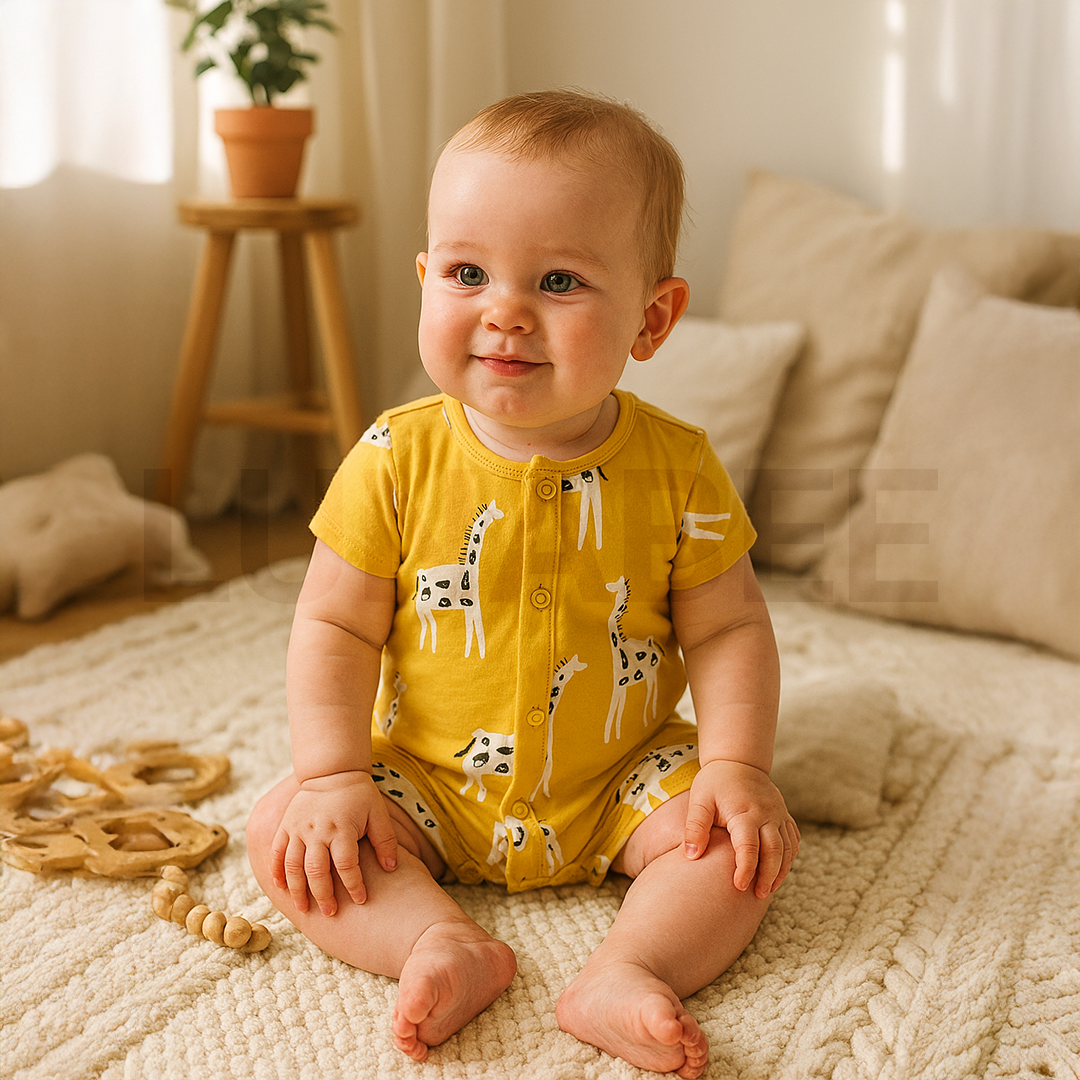 YELLOW GIRAFFE PRINTED JUMPSUIT