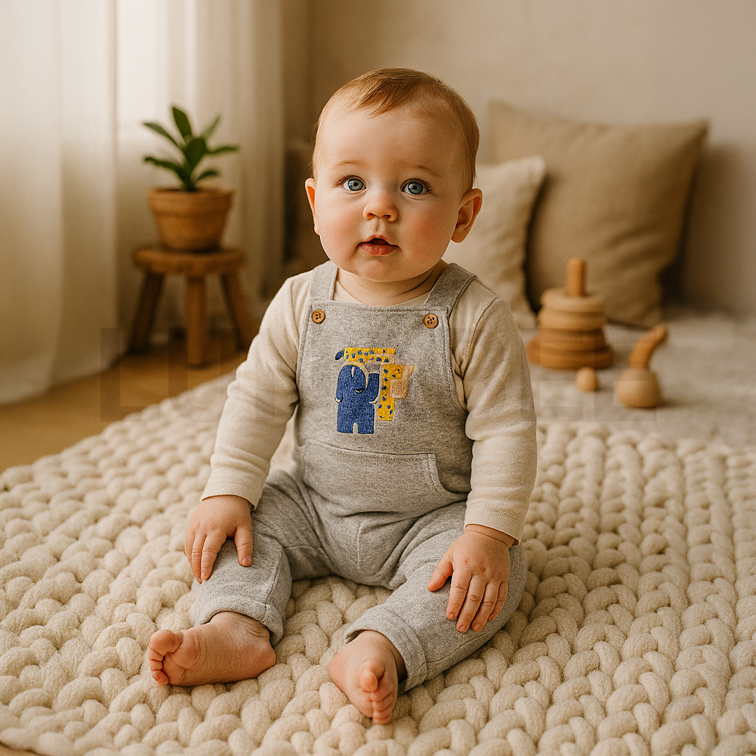 GREY KNITTED PRINTED DUNGAREE