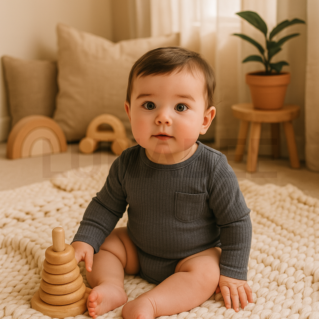 DARK GREY RIBBED ONESIE