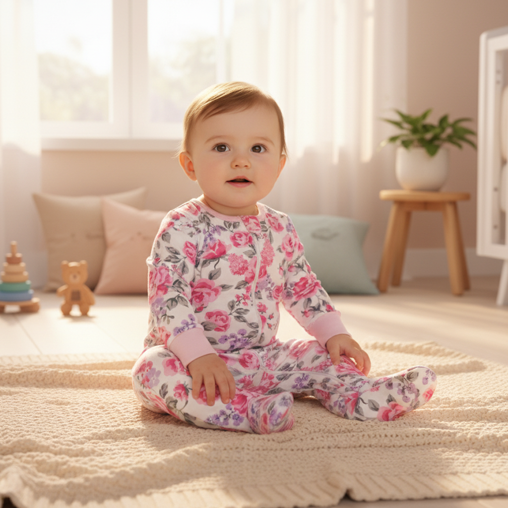 PINK FLORAL ZIPPER SLEEPSUIT