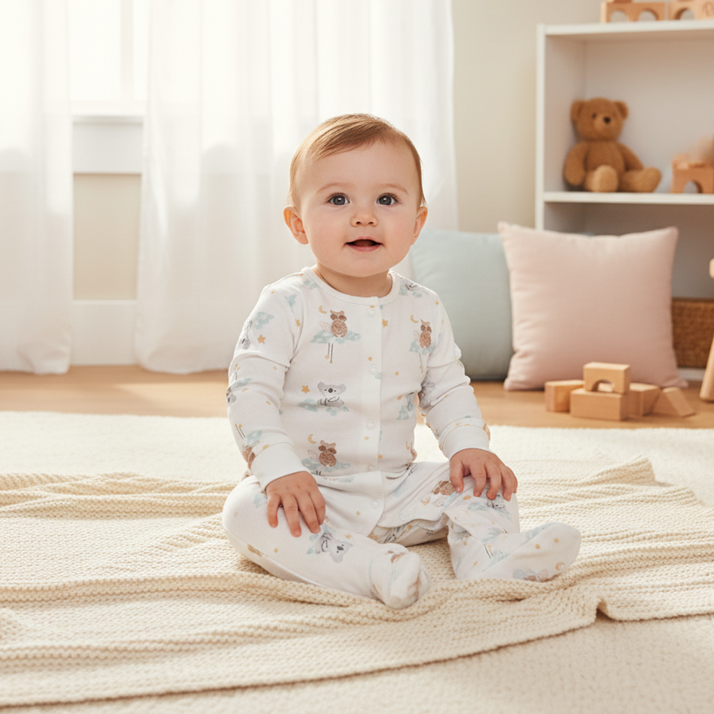 WHITE PRINTED SLEEPSUIT