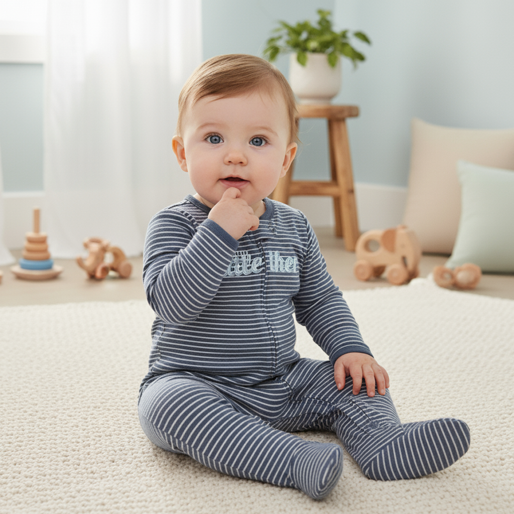 DARK GREY STRIPPED SLEEPSUIT