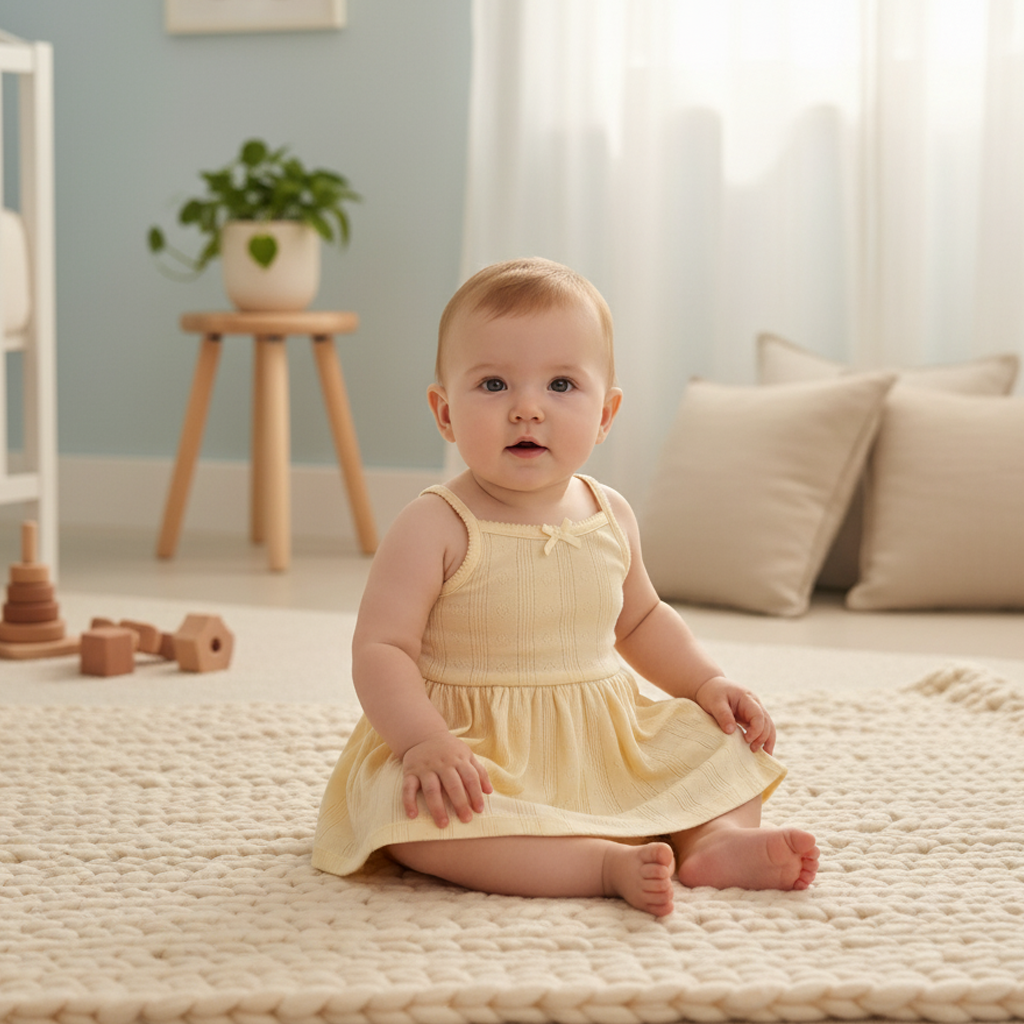 Baby Girl Dress in yellow Pointelle Cotton