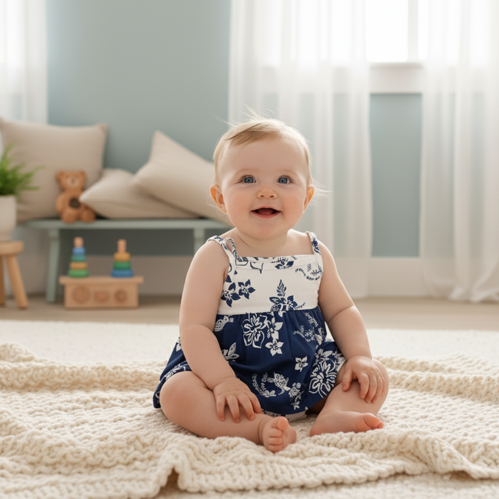 BLUE AND WHITE FLORAL PRINT SUNSUIT