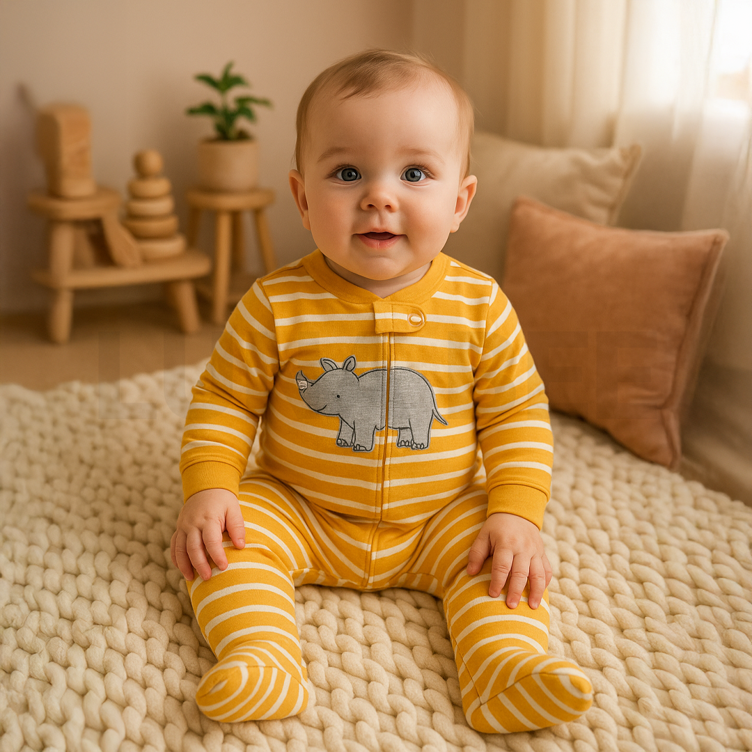 YELLOW STRIPPED RHINO SLEEPSUIT