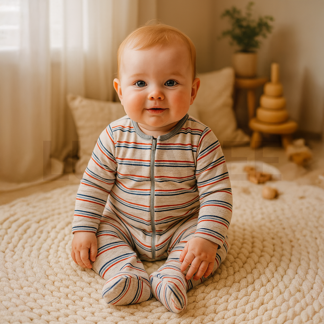 Striped cotton sleepsuit