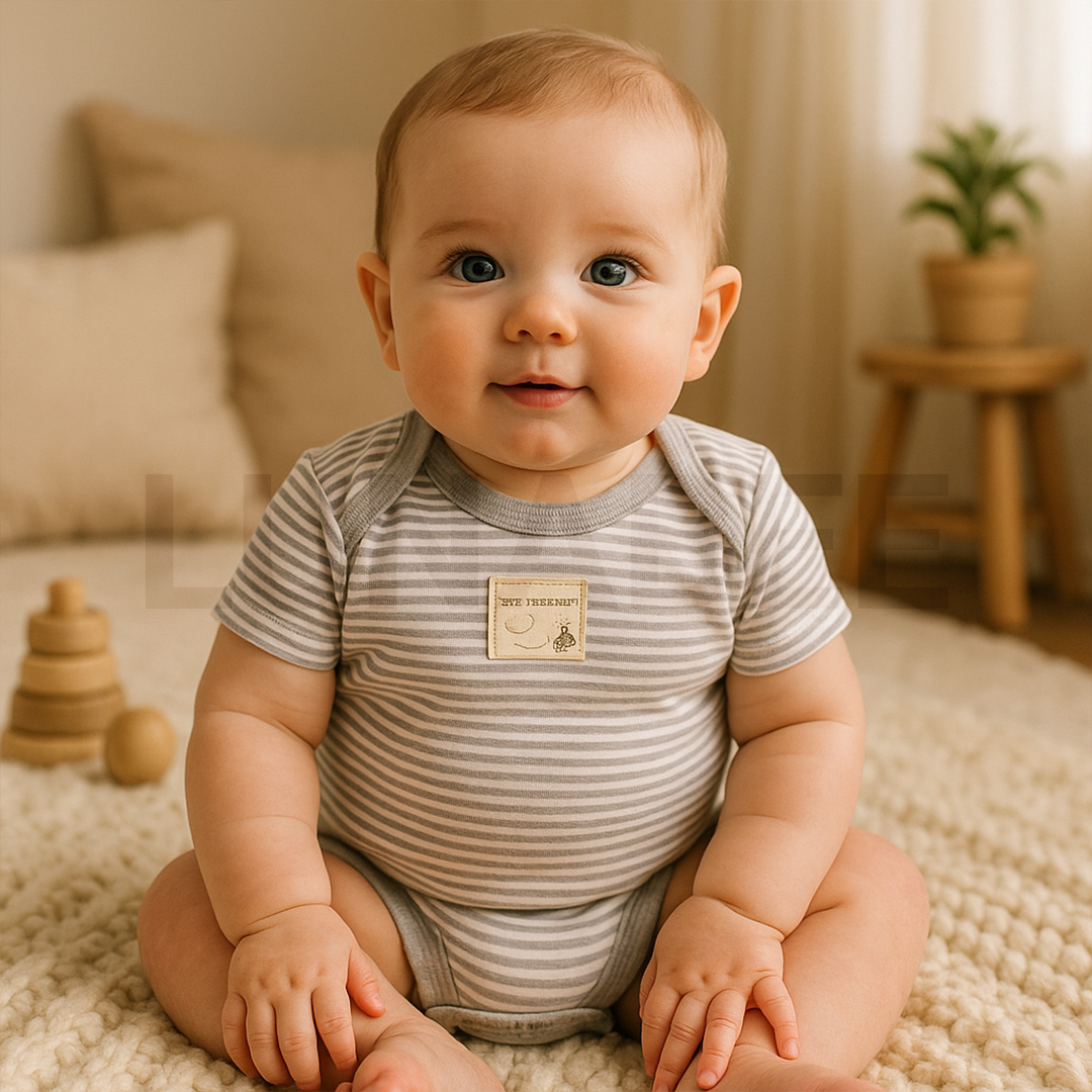 GREY AND WHITE STRIPED ONESIE