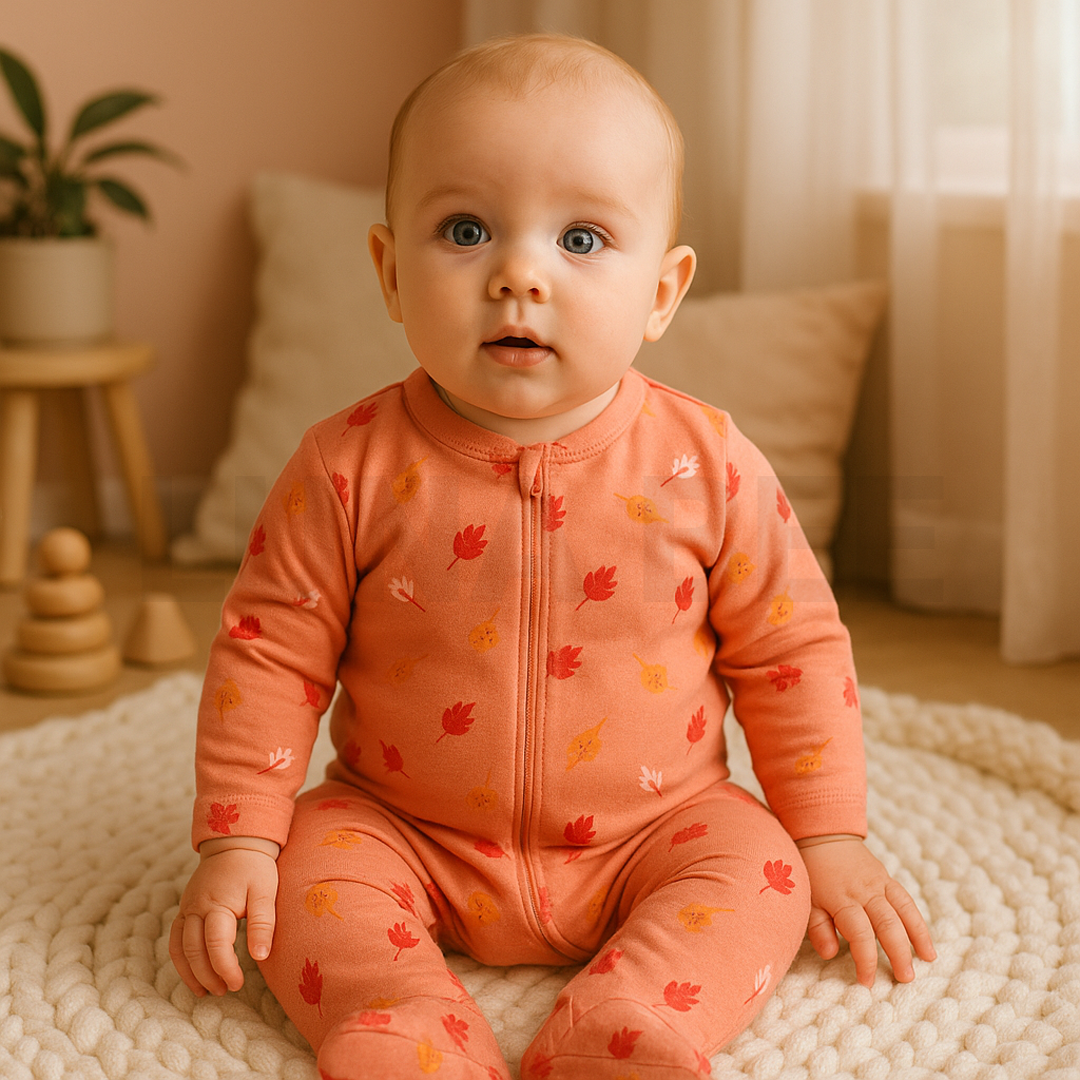 ORANGE PATTERNED ZIPPER SLEEPSUIT
