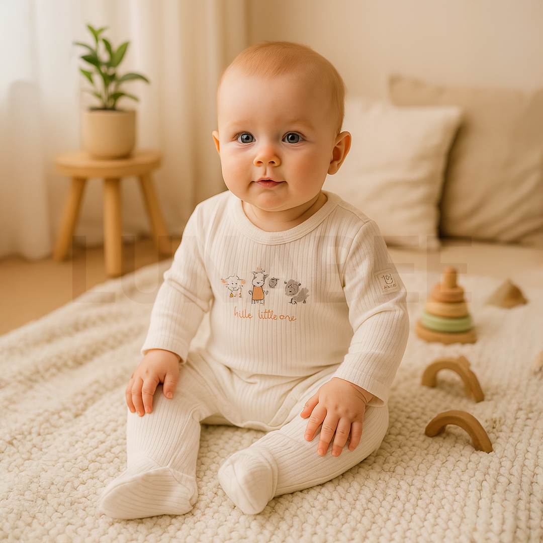 LITTLE ONE WHITE RIBBED SLEEPSUIT