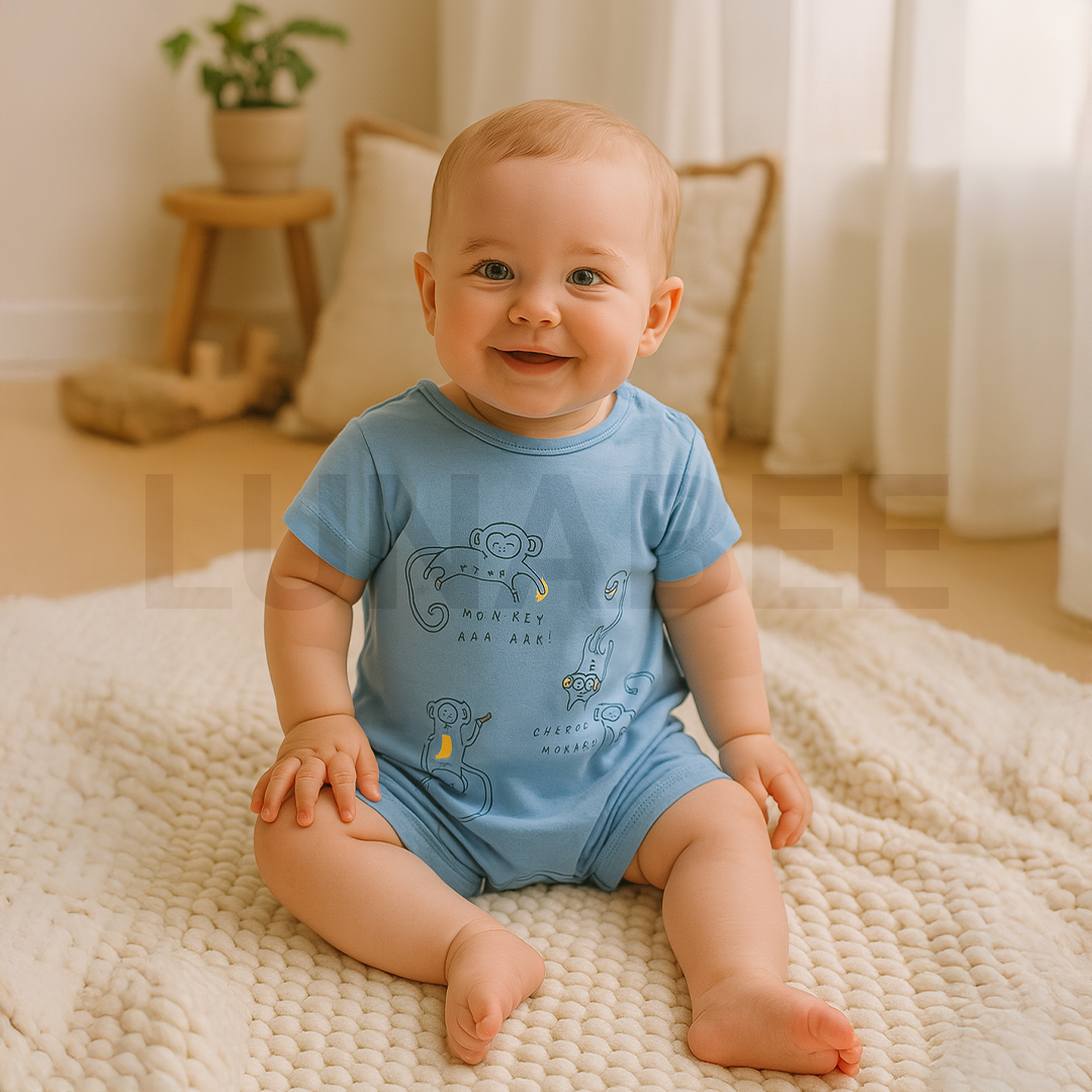 BLUE MONKEY PRINTED JUMPSUIT