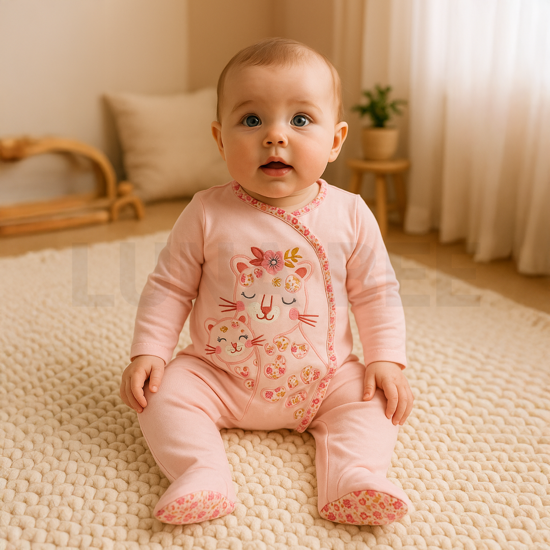 BABY PINK PRINTED SLEEPSUIT