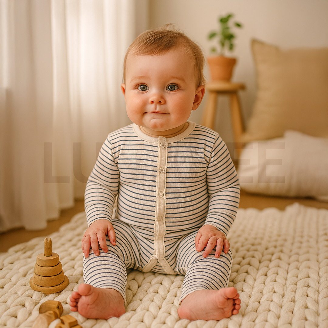 PREMIUM WHITE STRIPES RIBBED ROMPER