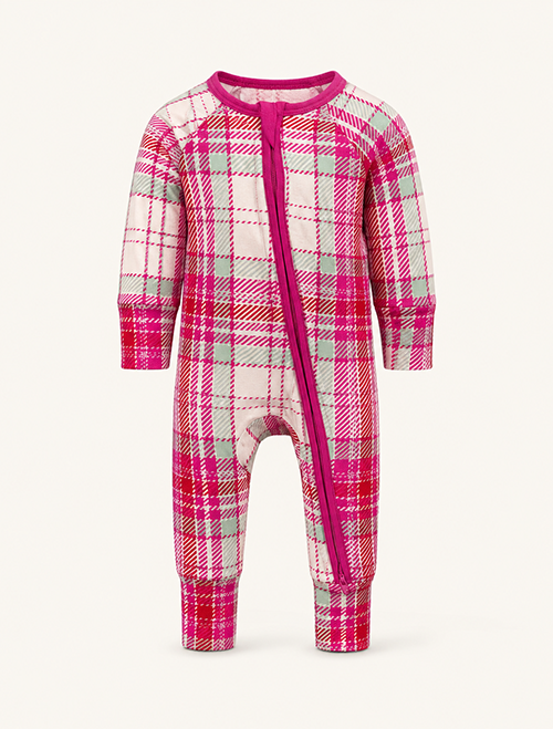 Pink check viscous zipper romper