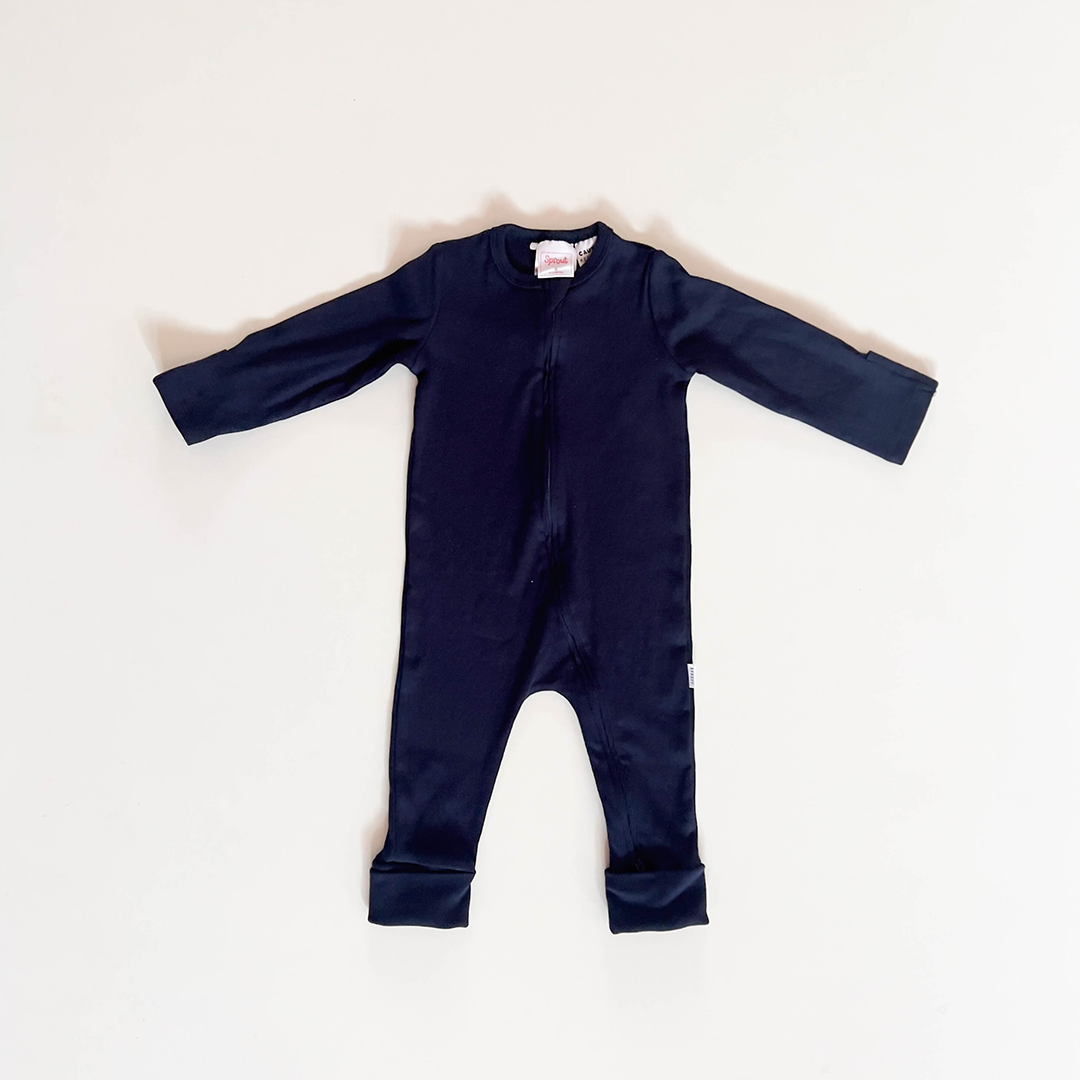 NAVY BLUE RIBBED ZIPPER ROMPER
