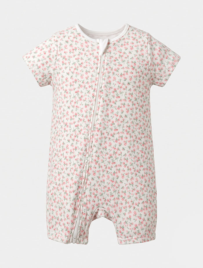 Pink floral 2 way zipper jumpsuit