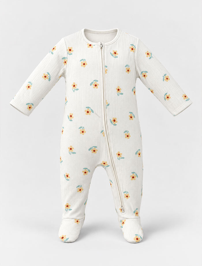 Floral zipper ribber sleepsuit