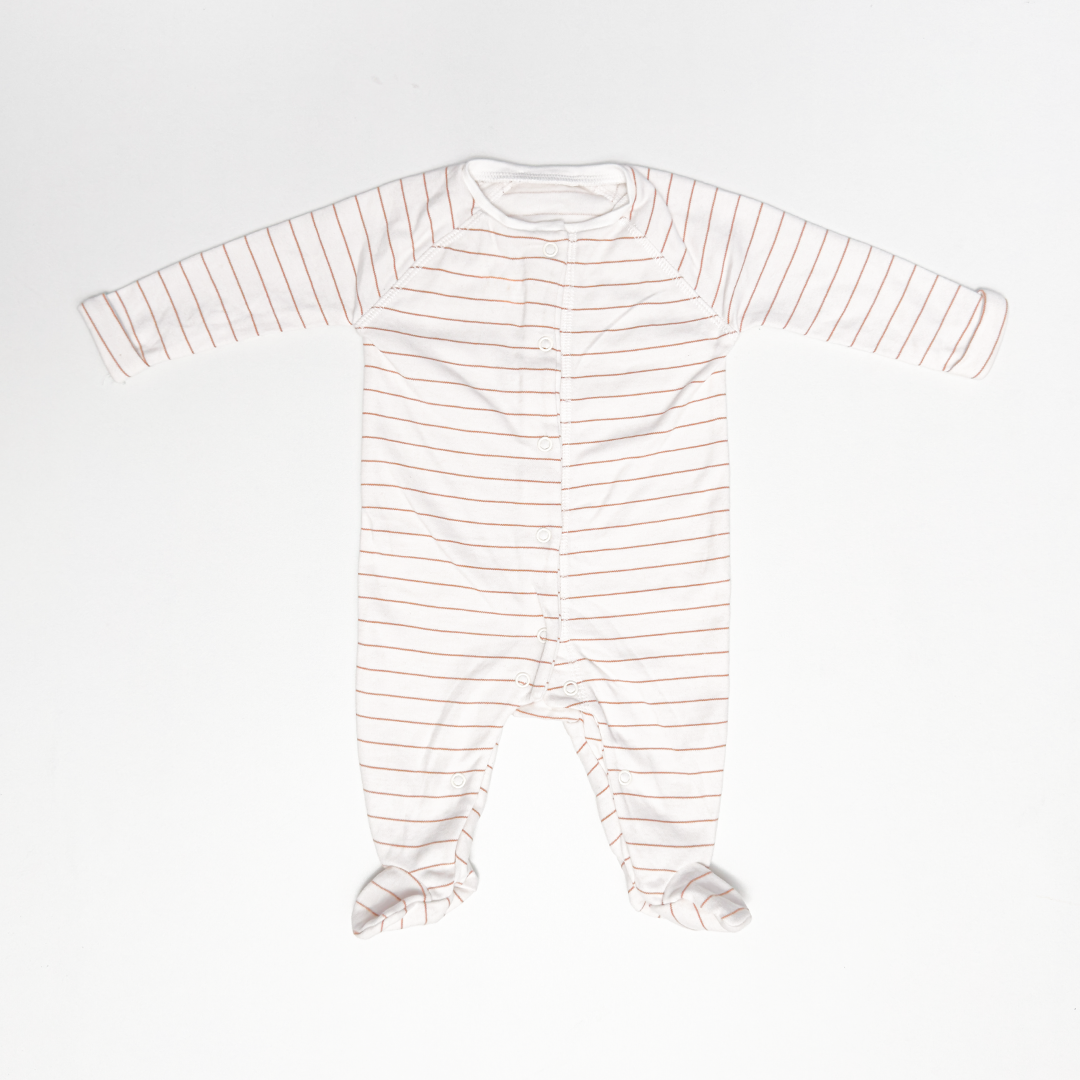 WHITE STRIPED BUTTON SLEEPSUIT