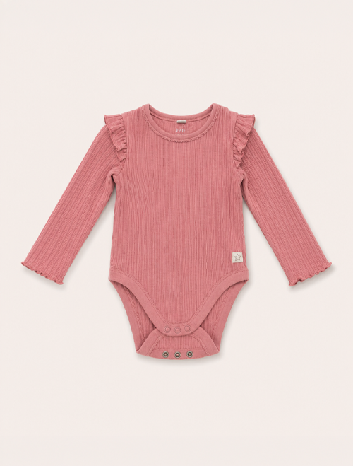 PEACH PINK RIBBED RUFFLES ONESIE