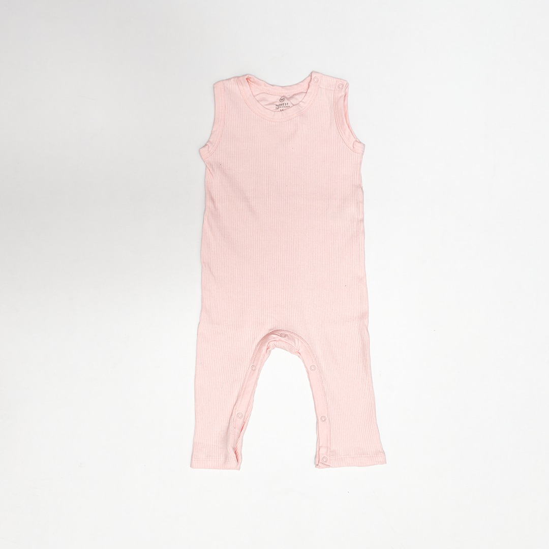 PEACH PINK RIBBED SLEEVELESS ROMPER