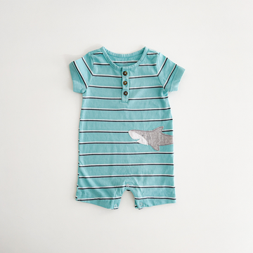 AQUA BLUE STRIPE SHARK JUMPSUIT