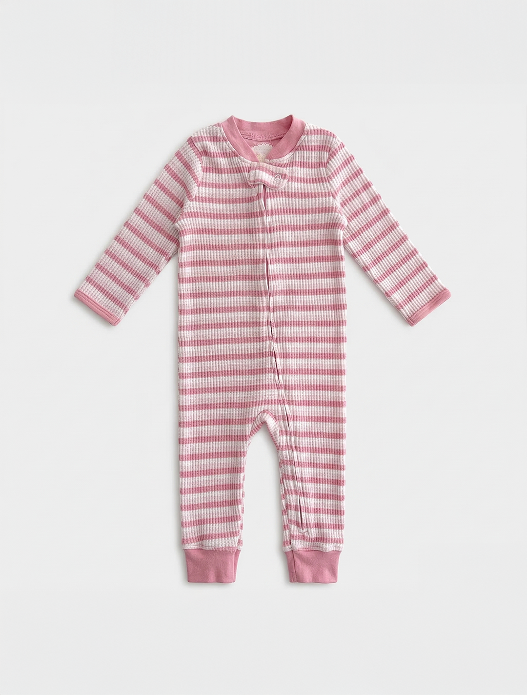 Pink striped ribbed material romper