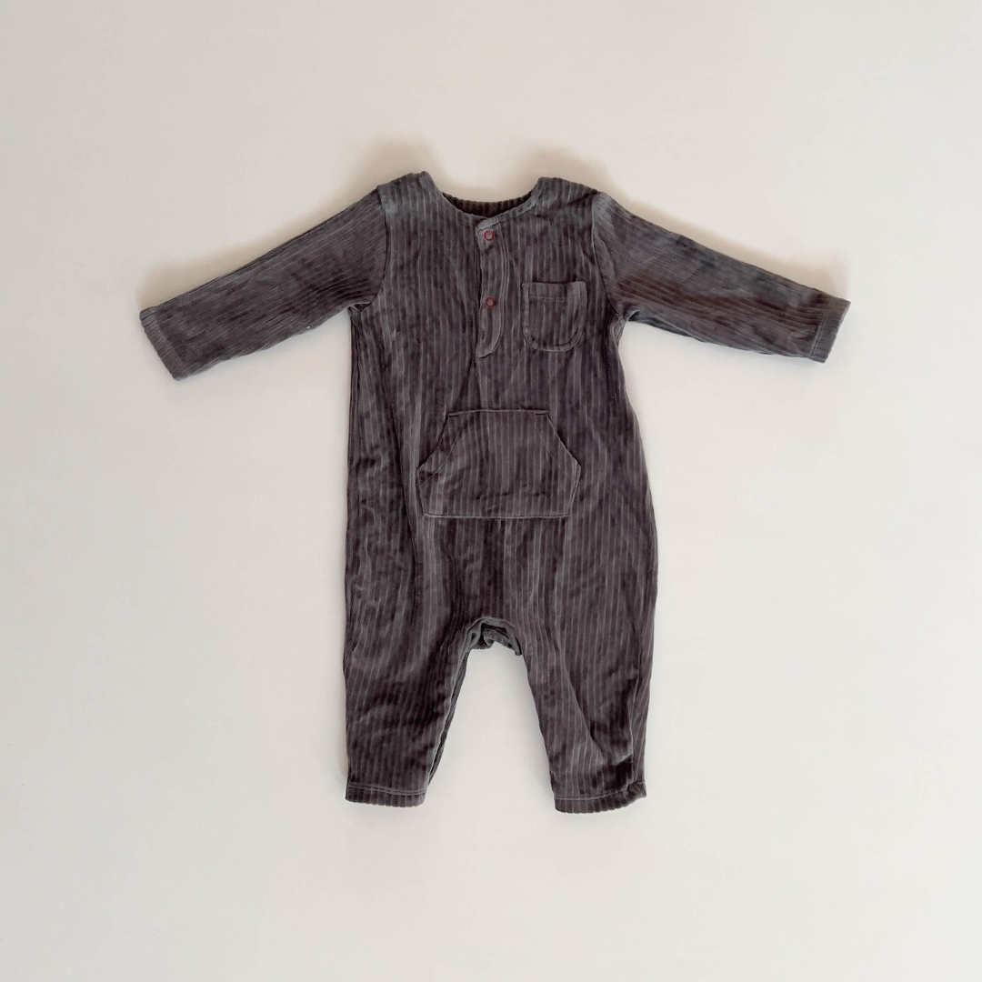 GREY VELVET RIBBED ROMPER