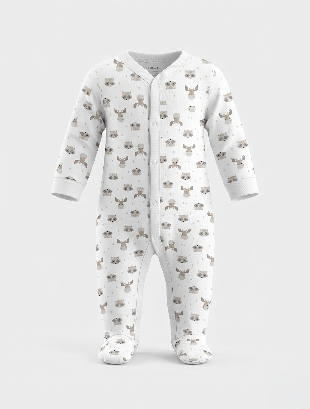WHITE PRINTED BUTTON TYPE SLEEPSUIT