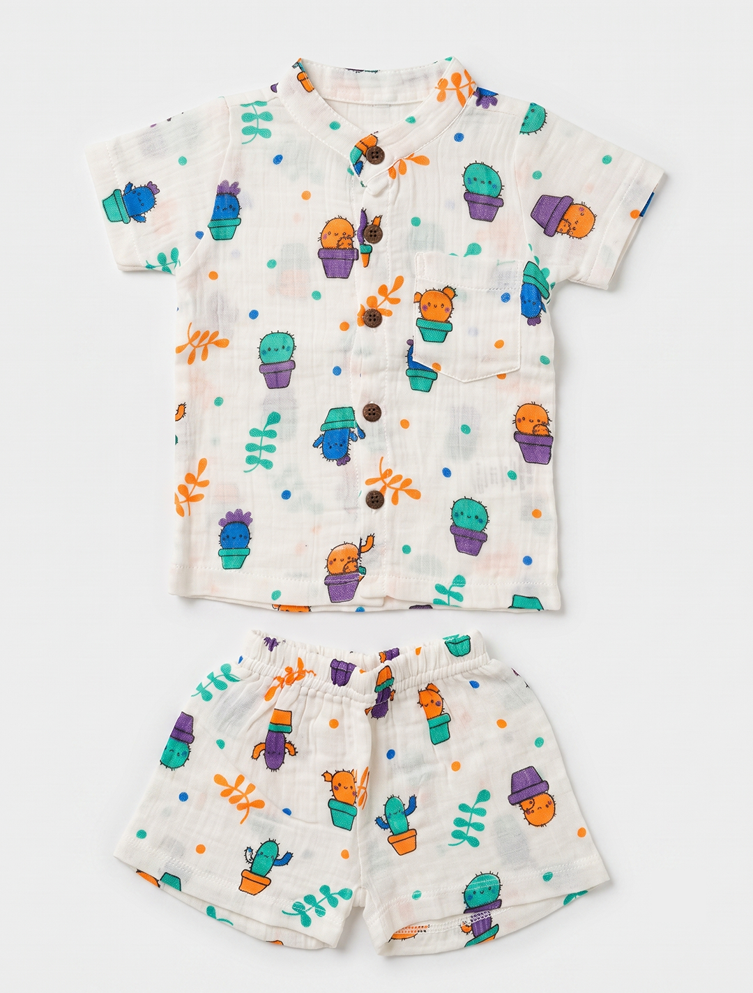 Printed Muslin Shirt & Shorts Co-ord Set – Cactus