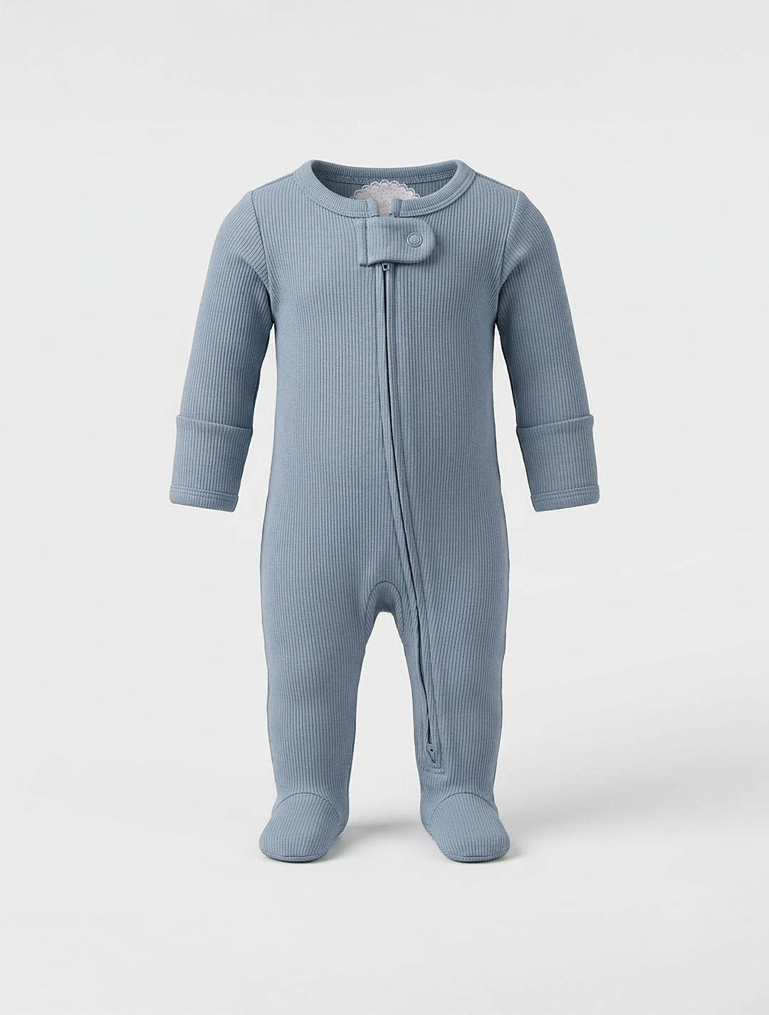 BLUE RIBBED ZIPPER SLEEPSUIT