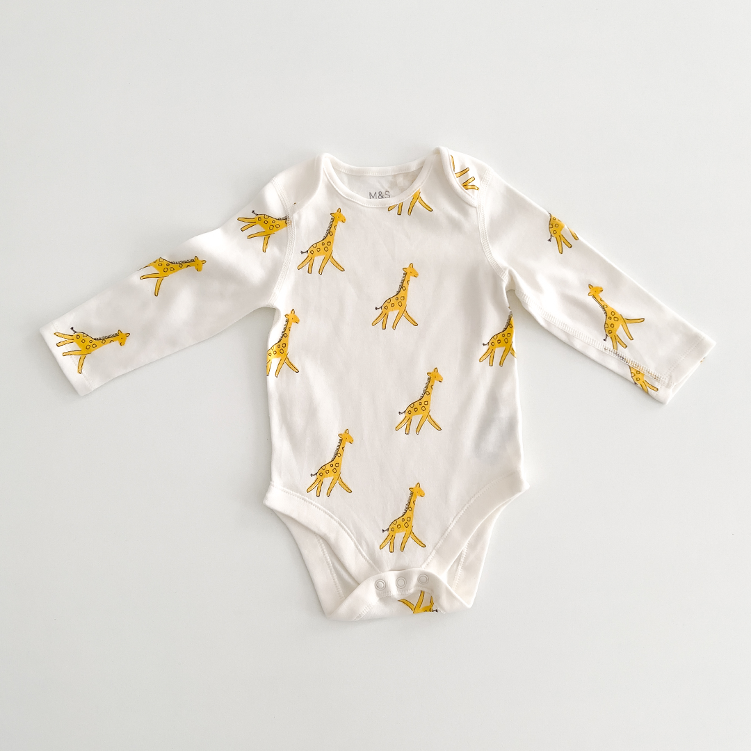 YELLOW giraffe PRINTED ONESIE