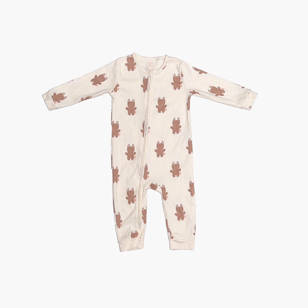 OFF WHITE CUTE PATTERN RIBBED ROMPER