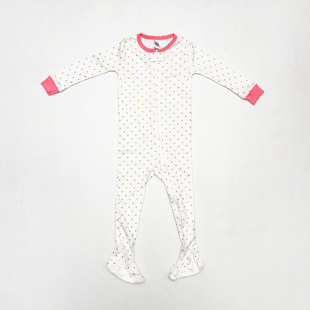 WHITE GOLDEN POLKA DOTTED SLIM FITTED SLEEPSUIT